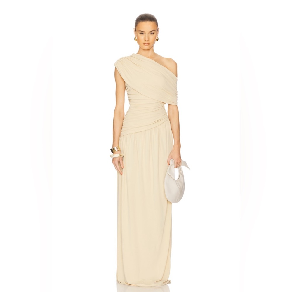 One-Shoulder Cream Draped Maxi Dress HELSA S